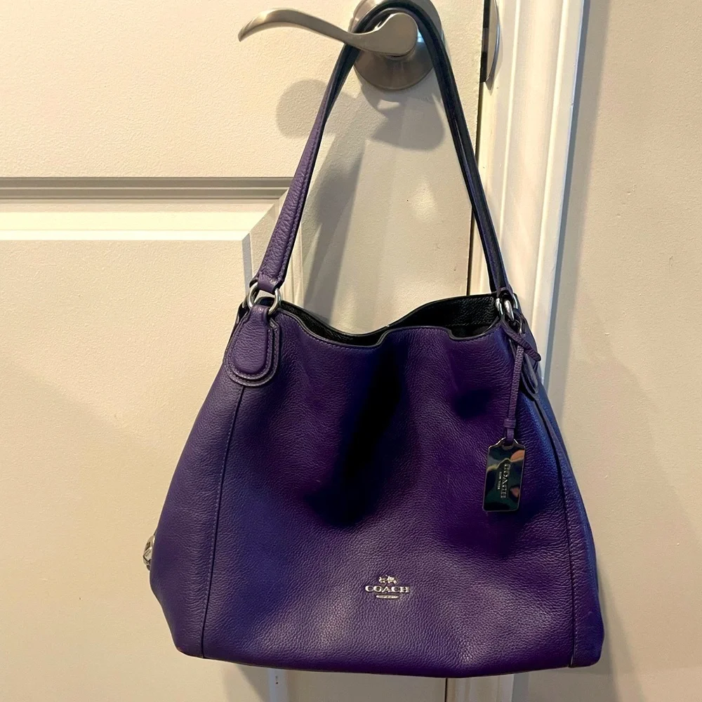 Coach | Bags | Coach Edie Pebbled Leather Handbag In Aubergine 
